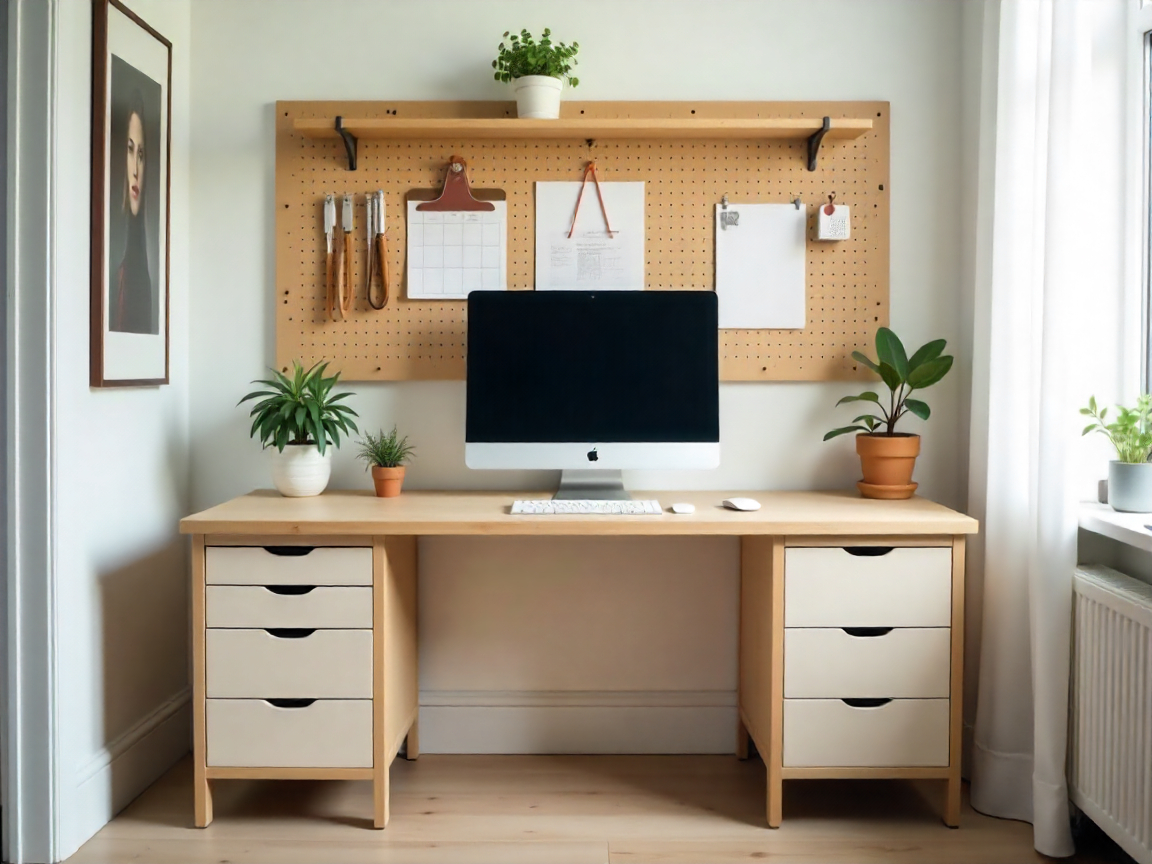 Organized workspace with modern storage solutions